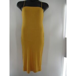 Heart & Hips Ribbed Knit Spaghetti Strap Midi Dress Mustard Yellow Y2K Sz: L NEW
